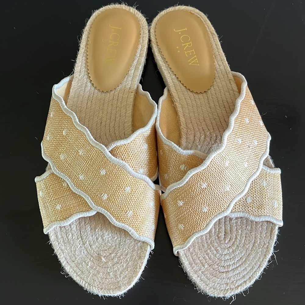 J. Crew Scalloped Polka-Dot Slide Raffia Sandals Jute Woven Size 8 - Picture 2 of 8